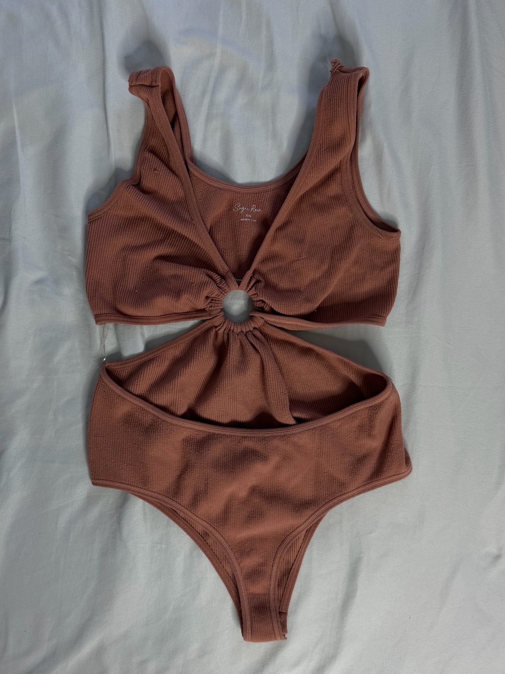 Rust Brown Ring Cutout Ribbed bodysuit